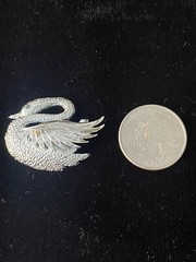 Vintage GERRYS Textured Silver-toned Swan Markasite Eye Brooch