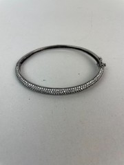 Vintage Sterling Silver 925 Rhinestone Hinged Bangle Bracelet Safety Lock