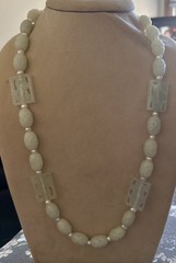 JTV Vintage carved Celadon Jade White Pearl Accents 28 inch beaded necklace