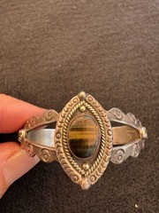 Vintage Tigers Eye 925 Sterling Silver Cuff Bracelet