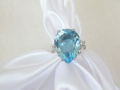 Vintage Sterling Silver 925 Large 13CT Natural Heated Blue Topaz Ring Size 7