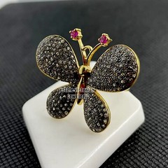 3.65Ct Rose Cut Diamond Ruby Studded Silver Vintage Style Butterfly Ring Jewelry