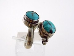 Sterling Silver Double Turquoise Bypass Wrap Ring 925 6.4 Grams Size 6