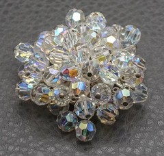 Vintage Aurora Borealis Crystal Beaded Cluster Brooch Pin Clear AB Beads