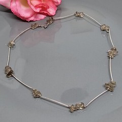 925 Sterling Silver Smoky Quartz Beaded Choker Necklace 17.5″ Chain Gemstone