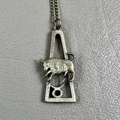 Vintage Cathedral Pewter Taurus Astrology Pendant Necklace Horoscope Bull