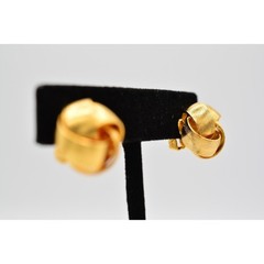 Vintage Knot Clip On Earrings Brushed Gold Linked Yellow Chunky NOS 1980s BinA1