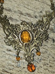Eloquent Baroque Vintage Necklace with Orange Topaz Crystal, Gothic Statement