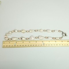 Vintage Light Pink Glass Beaded Necklace with Oversized Spring Ring, Silver Tone
