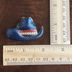 Vintage Cowboy Hat Brooch Blue Enamel With White Rhinestone’s Fashion Jewelry