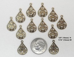 #1199 ANTIQUED GOLD OPEN FILIGREE TEARDROP W/TOP HANG RING – 12 Pc Lot