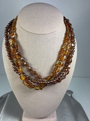 Vintage Multi Strand Amber Glass Bead Necklace Cognac Brown Statement Necklace