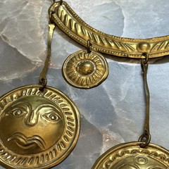 Vintage 60s Brass Sun Face Medallion Necklace Boho Tribal Festival Statement