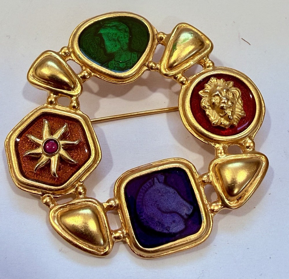 Vintage Robert Rose Gold Tone Etruscan runway 90’s Guiloche Style Brooch! Rare