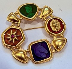 Vintage Robert Rose Gold Tone Etruscan runway 90’s Guiloche Style Brooch! Rare