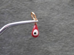 TINY Red Evil Eye Amulet Vintage Goldtone & Glass Bead Charm Pendant