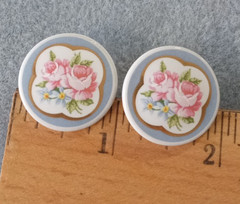 Vtg AVON 1989 Silver Tone PORCELAIN BOUQUET Rose Flower Stud Button Earrings