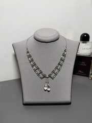 Delicate 1920s Art Deco Platinon Crystal Drop Necklace