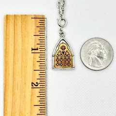 Vintage Sarah Coventry 1977 Pendant Necklace Stained Glass Cathedral Silver Tone
