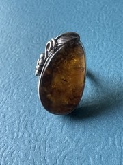 Vintage Latvia Baltic Amber .925 Sterling Silver Ring Size 7.75”