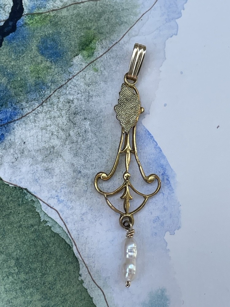 Antique Edwardian Lavalier Pendant Seed Pearl GF Art Deco Art Nouveau
