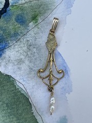 Antique Edwardian Lavalier Pendant Seed Pearl GF Art Deco Art Nouveau