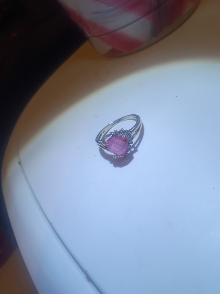 10kt vintage heart ring with diamonds and colorful gemstone size 7
