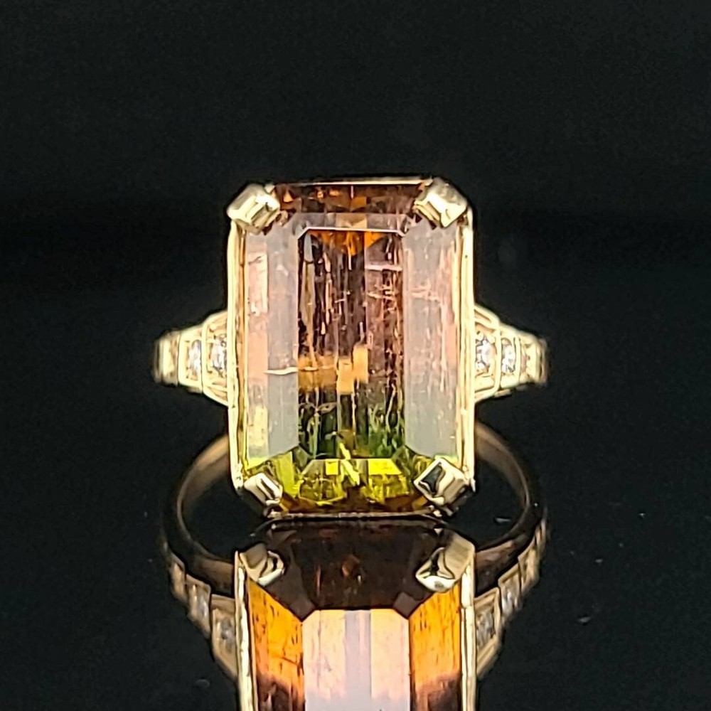 Vintage 14k Yellow Gold Engagement Ring 7.73CT. Natural Bio Tourmaline