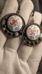 Vintage Soviet Earrings with Hand-Painted Finift Enamel in Filigree Setting