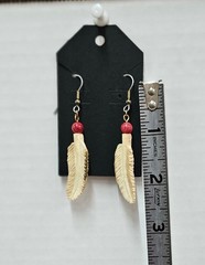 Vintage Carved Buffalo Bone Feathered Dangle Earrings