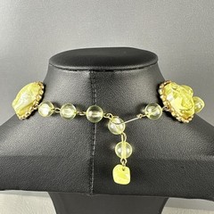 Vintage Necklace Earring Set Lime Green Marbled Lucite Double Strand Clip On