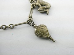 Vintage Unmarked Sterling Silver Paperclip Chain Bracelet with 5 Charms 6.75 In