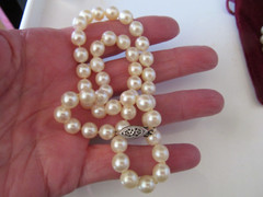 Vintage 14k White Gold 7mm White Pearl Hand Knotted Beaded Necklace 15.75”