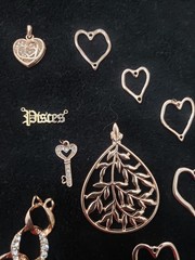 Rose Gold Tone Lot Of 27 Pendants & Charms – Hearts, Sandstone, Lapis Lazuli