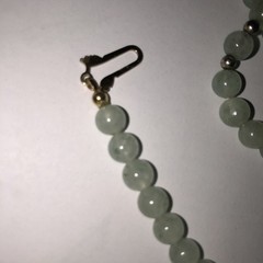 Natural Green Jadeite Jade Bead 16” Necklace Gold Tone Clasp