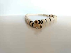 Vintage Plastic Necklace with Triangular Beads Retro Off-White Black