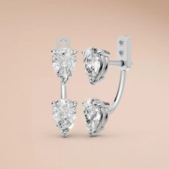 Front Back Drop Jacket Earrings Pear Cut Lab Grown Diamond Prong Setting