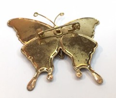 Vintage Gold Tone Sparkle Orange Red Black Butterfly Insect Brooch Pin Pendant