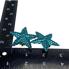 Vintage Richard Kerr Aqua Blue Starfish Clip Earrings Rhinestone 80s Statement