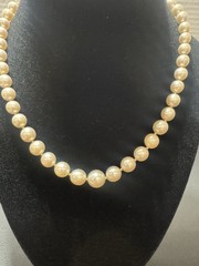 Vintage 925 Sterling Silver Clasp & Graduated Faux Pearl Beads 15” Necklace