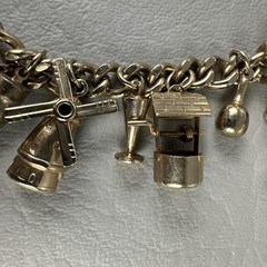 Vintage Charm Bracelet Windmill Well Cart Gold Tone Dutch Theme 7.5″