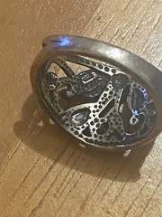 9.5 Size Wheeler 925 Sterling Stamp Floral Ring 3 Facet. Black Hematite Stones