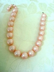 Vintage Choker Necklace With Pink Plastic Beads 15 In. KJ