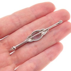 835 Silver Vintage Real Oval-Cut Amethyst Oxidized Bar Pin Brooch