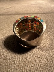 Vtg ZUNI ATI Sterling 925 Wide Band Pastel Mosaic Inlay Statement Ring Sz 7.5