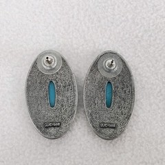 Vintage Southwest Style Pierced Earrings Faux Turquoise Cabochons Signed ©JJ