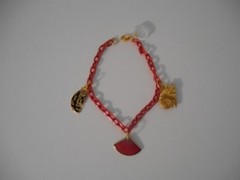 One of a Kind~3) Signed Laurel Burch Charms~Cats 7 1/4″ Pink Chain Link Bracelet