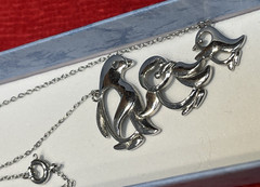 Vintage Sterling Silver .925 PAJ Open Art Peguin Family Pendant Necklace