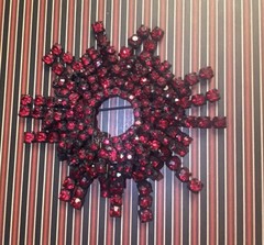 RARE GARNET RHINESTONE VINTAGE FRINGE BROOCH JAPPANED