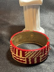 Vintage Lanvin Paris Couture Runway Red, Cream and Gold Enamel Bracelet-RARE!